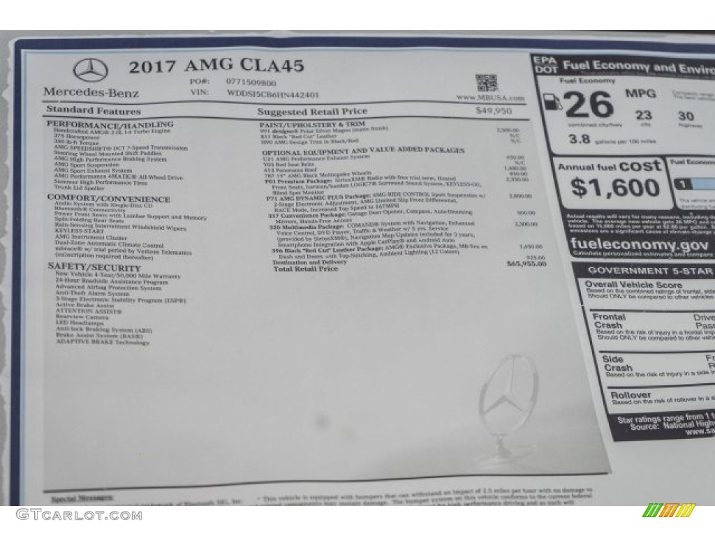 2017 Mercedes-Benz CLA 45 AMG 4Matic Coupe Window Sticker Photo #118325129