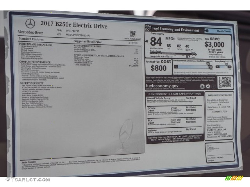2017 Mercedes-Benz B 250e Window Sticker Photo #118326524