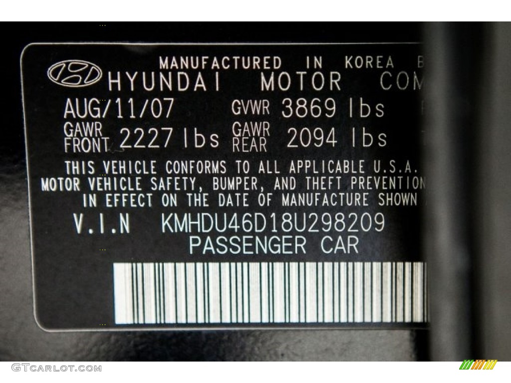 2008 Elantra GLS Sedan - Black Pearl / Gray photo #22