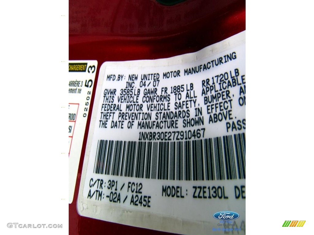 2007 Corolla S - Impulse Red Pearl / Dark Charcoal photo #26