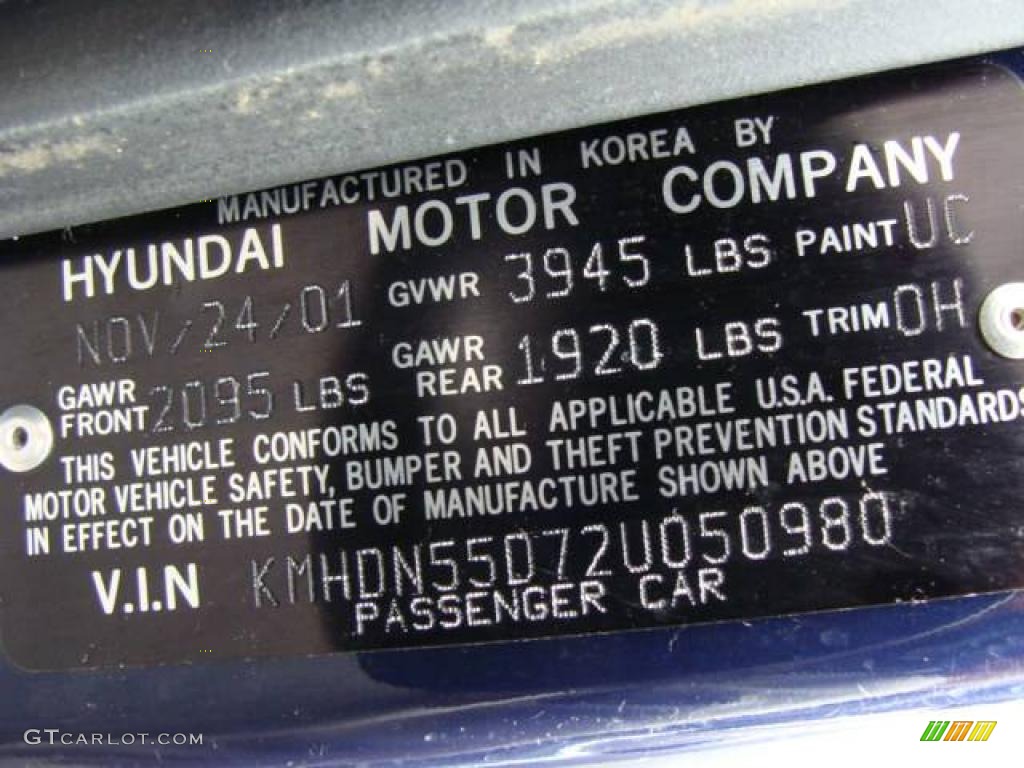 2002 Elantra GT Hatchback - Carbon Blue / Dark Gray photo #15