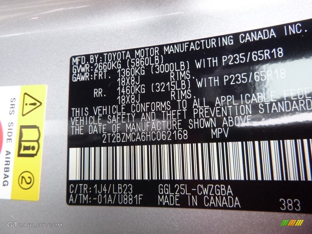 2017 RX Color Code 1J4 for Silver Lining Metallic Photo #118347376