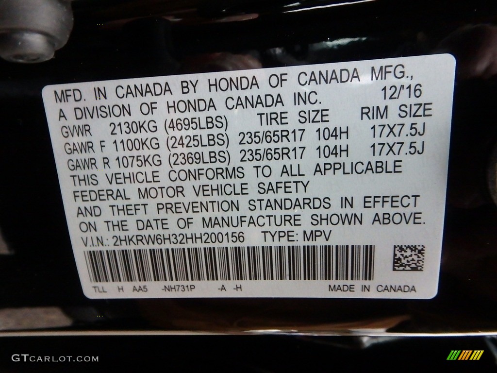 2017 CR-V Color Code NH731P for Crystal Black Pearl Photo #118347607