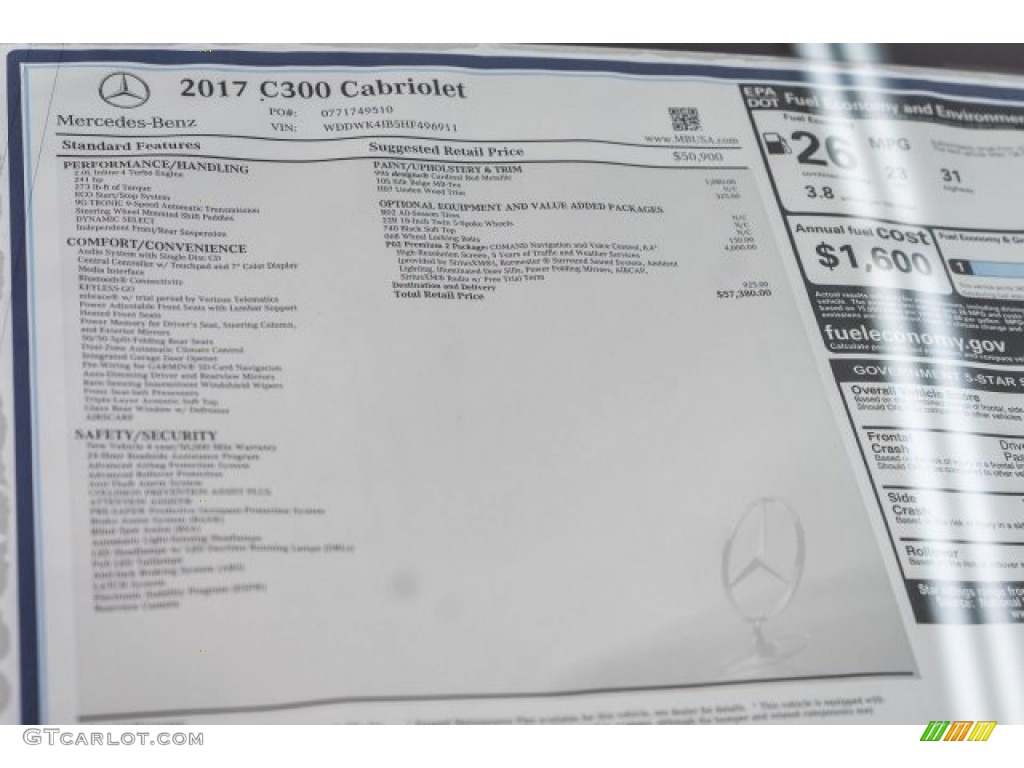 2017 Mercedes-Benz C 300 Cabriolet Window Sticker Photo #118359703