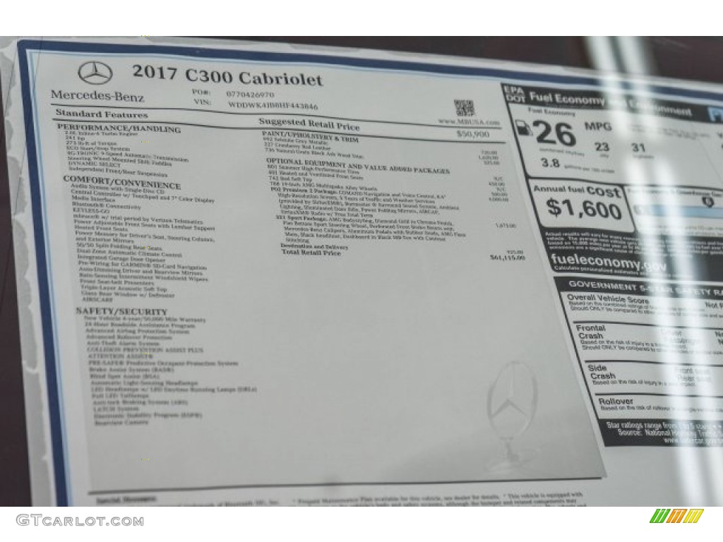 2017 Mercedes-Benz C 300 Cabriolet Window Sticker Photo #118359964