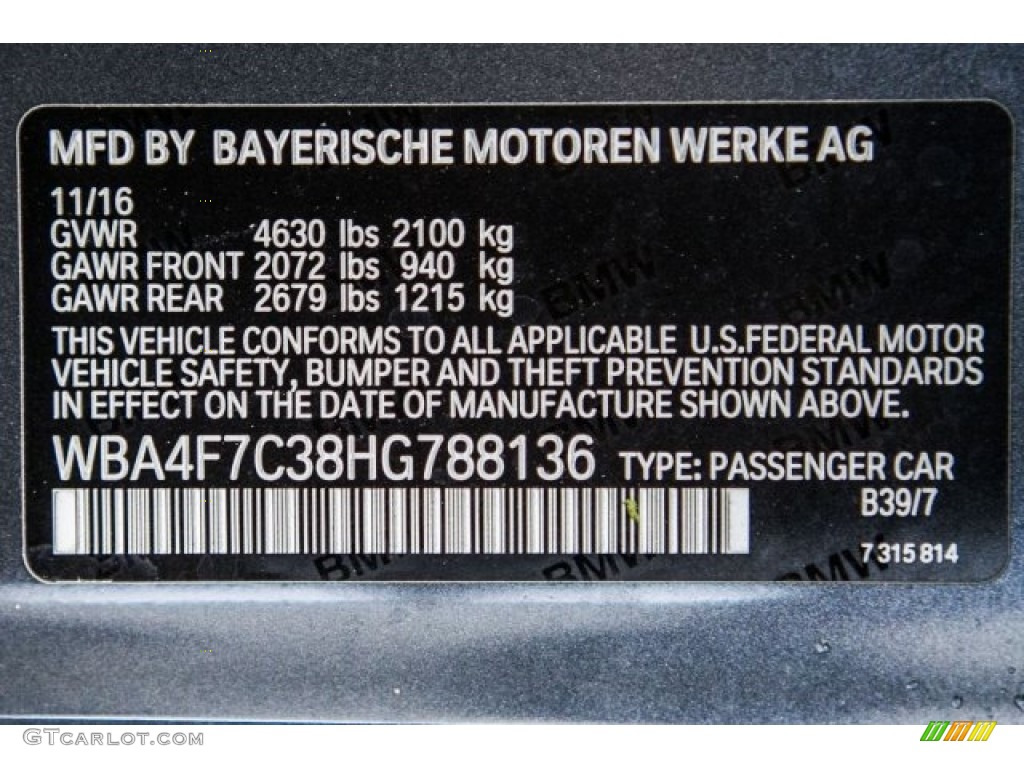 2017 4 Series Color Code B39 for Mineral Grey Metallic Photo #118370682