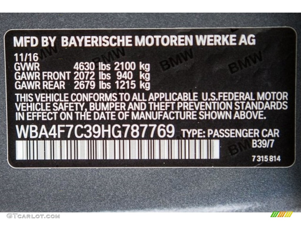 2017 4 Series Color Code B39 for Mineral Grey Metallic Photo #118371145