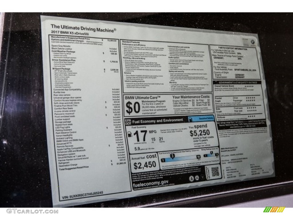 2017 BMW X5 xDrive50i Window Sticker Photo #118372317