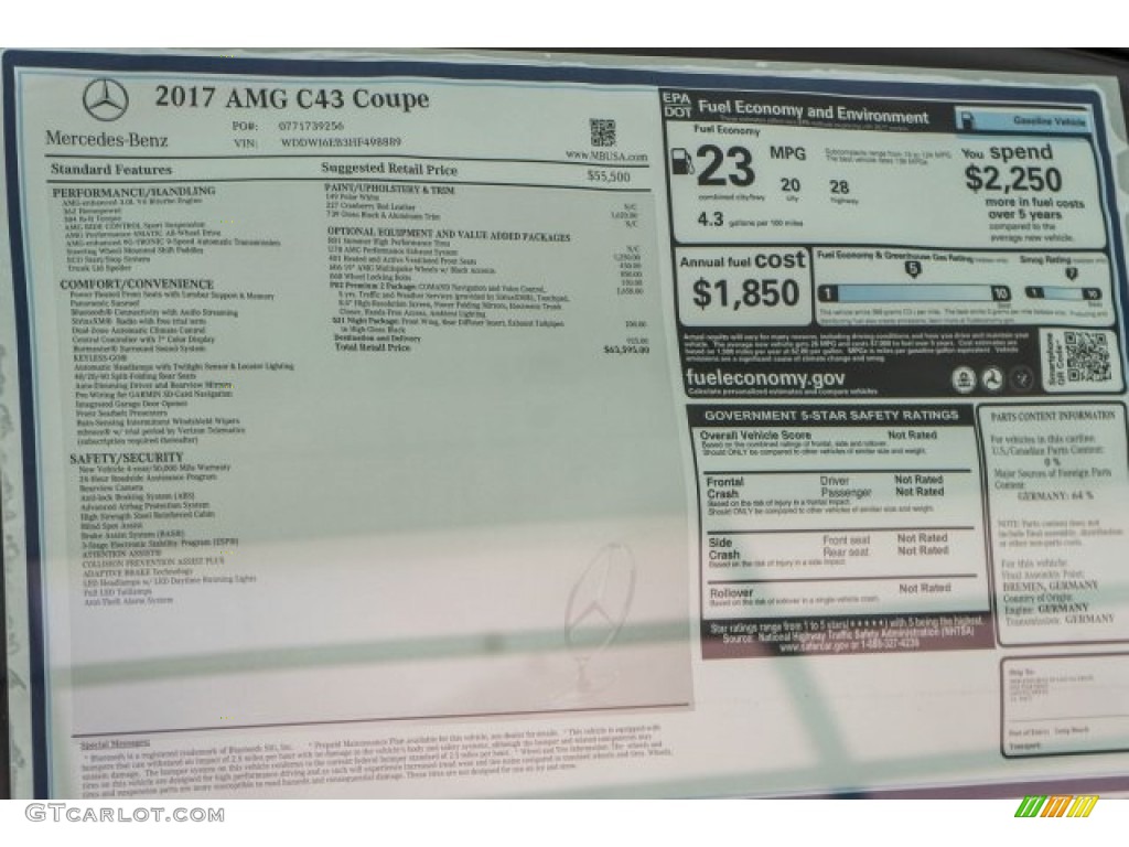 2017 Mercedes-Benz C 43 AMG 4Matic Coupe Window Sticker Photo #118381134