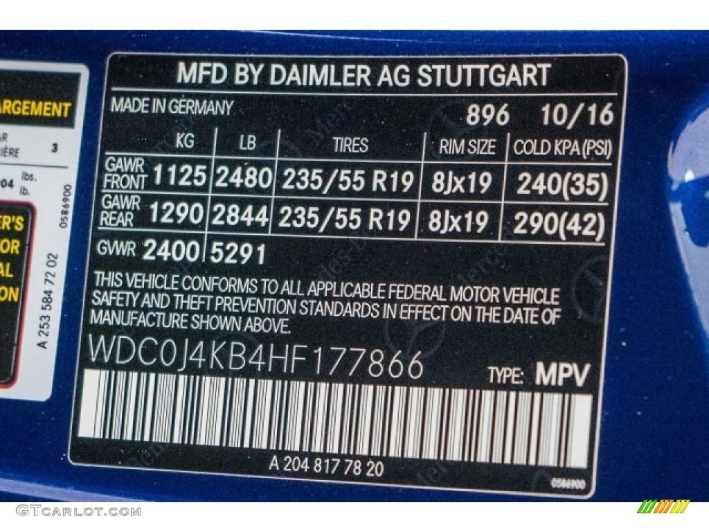 2017 GLC Color Code 896 for Brilliant Blue Metallic Photo #118381500