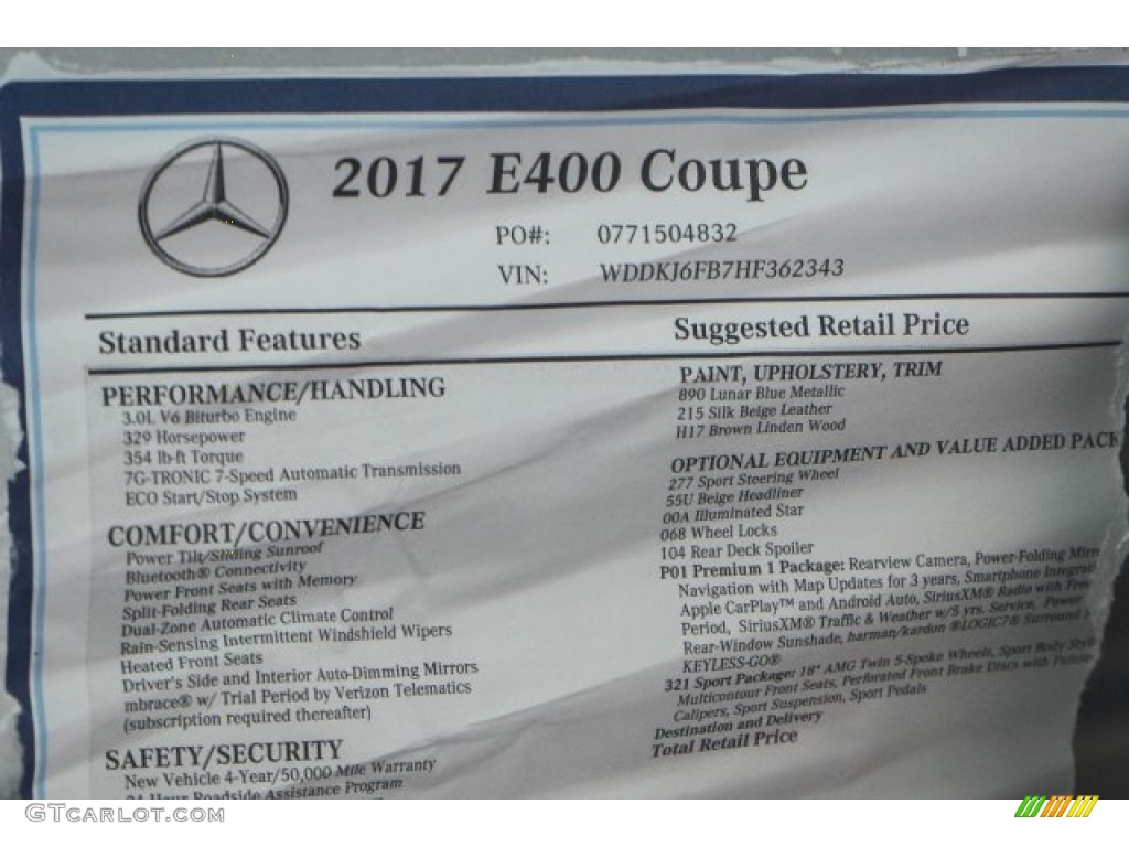 2017 E 400 Coupe - Lunar Blue Metallic / Silk Beige/Espresso Brown photo #11