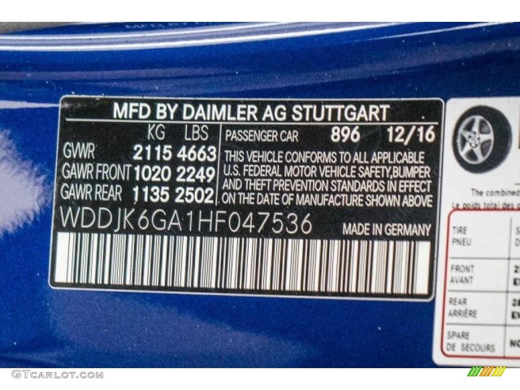 2017 SL Color Code 896 for Brilliant Blue Metallic Photo #118386842