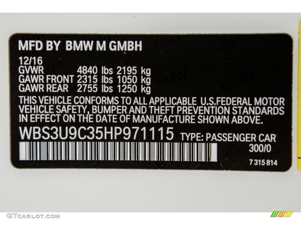 2017 M4 Color Code 300 for Alpine White Photo #118390820