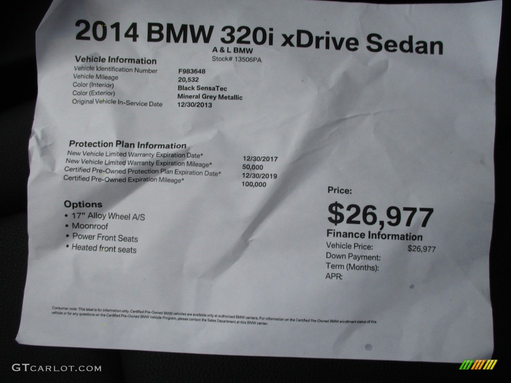 2014 3 Series 320i xDrive Sedan - Mineral Grey Metallic / Black photo #12