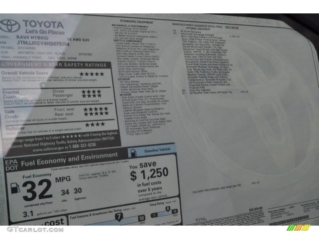 2017 Toyota RAV4 SE AWD Hybrid Window Sticker Photo #118412473