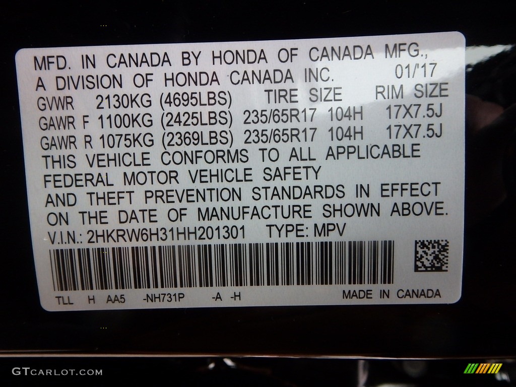 2017 Honda CR-V LX AWD Color Code Photos