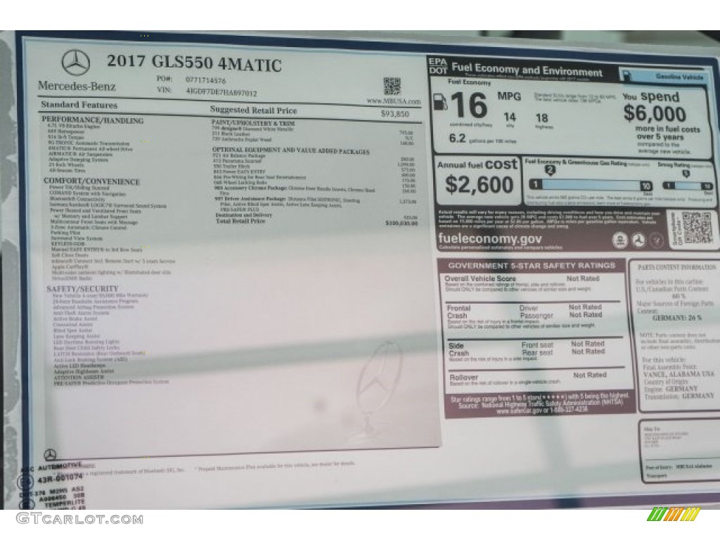 2017 Mercedes-Benz GLS 550 4Matic Window Sticker Photo #118422049