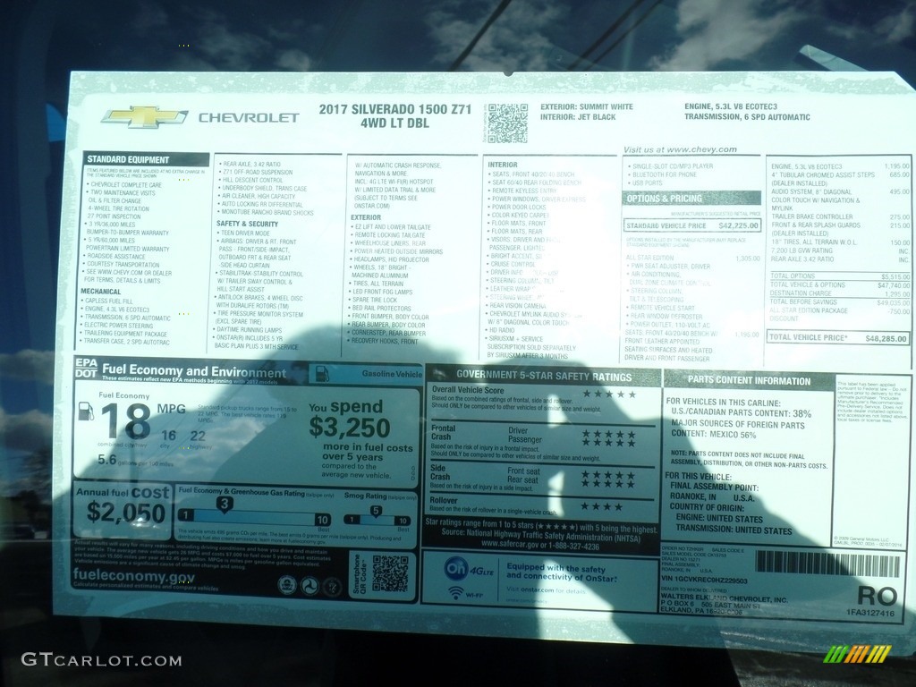 2017 Chevrolet Silverado 1500 LT Double Cab 4x4 Window Sticker Photo #118458358