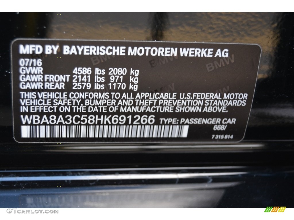 2017 BMW 3 Series 320i xDrive Sedan Color Code Photos