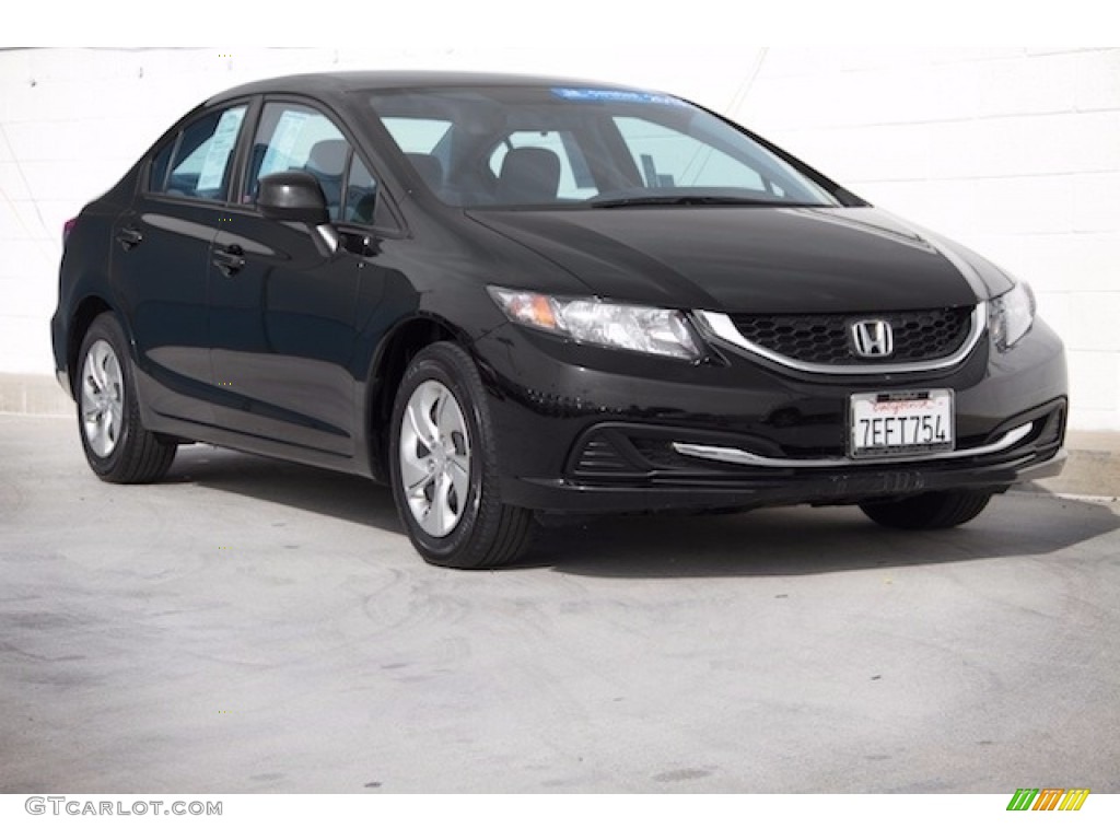 2013 Civic LX Sedan - Crystal Black Pearl / Beige photo #1