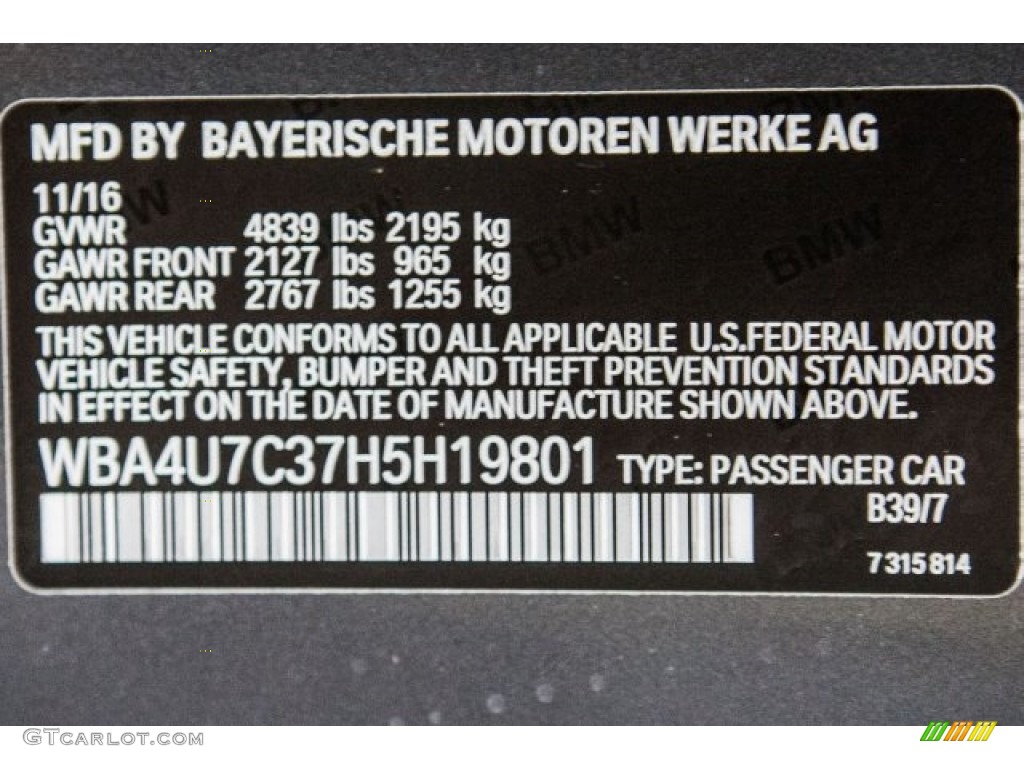 2017 4 Series Color Code B39 for Mineral Grey Metallic Photo #118474758