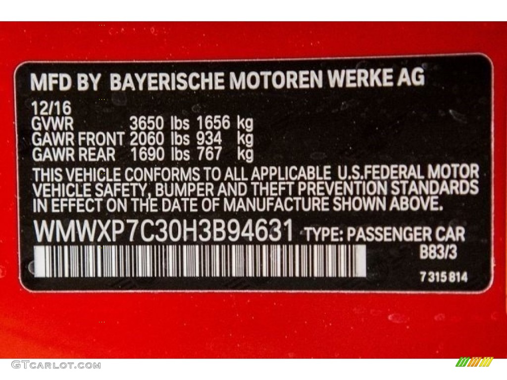 2017 Hardtop Color Code B83 for Blazing Red Metallic Photo #118475103