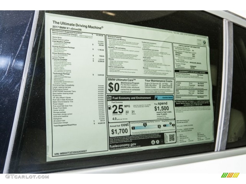 2017 BMW X1 xDrive28i Window Sticker Photo #118487178