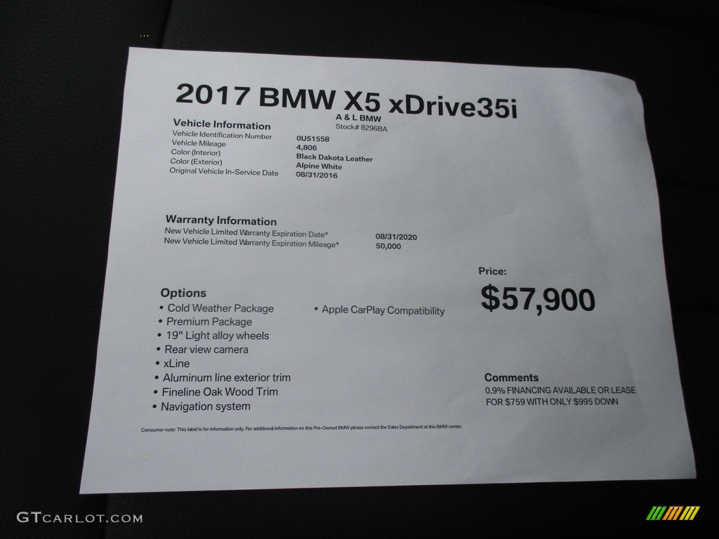 2017 X5 xDrive35i - Alpine White / Black photo #11
