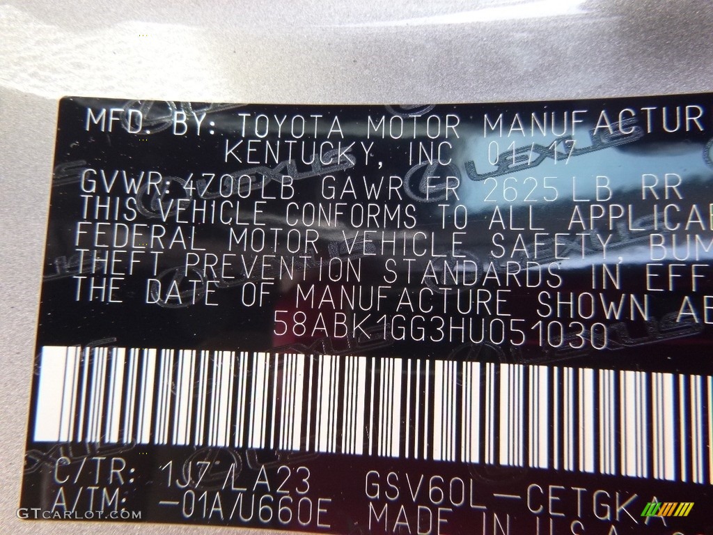 2017 ES Color Code 1J7 for Atomic Silver Photo #118492263