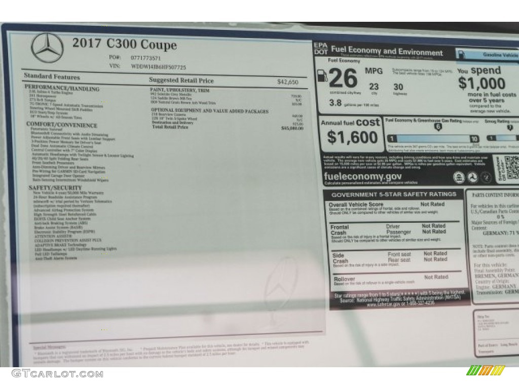 2017 Mercedes-Benz C 300 Coupe Window Sticker Photo #118501200