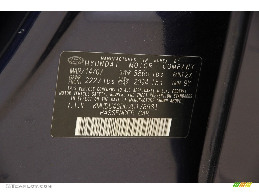 2007 Elantra GLS Sedan - Regatta Blue / Gray photo #19
