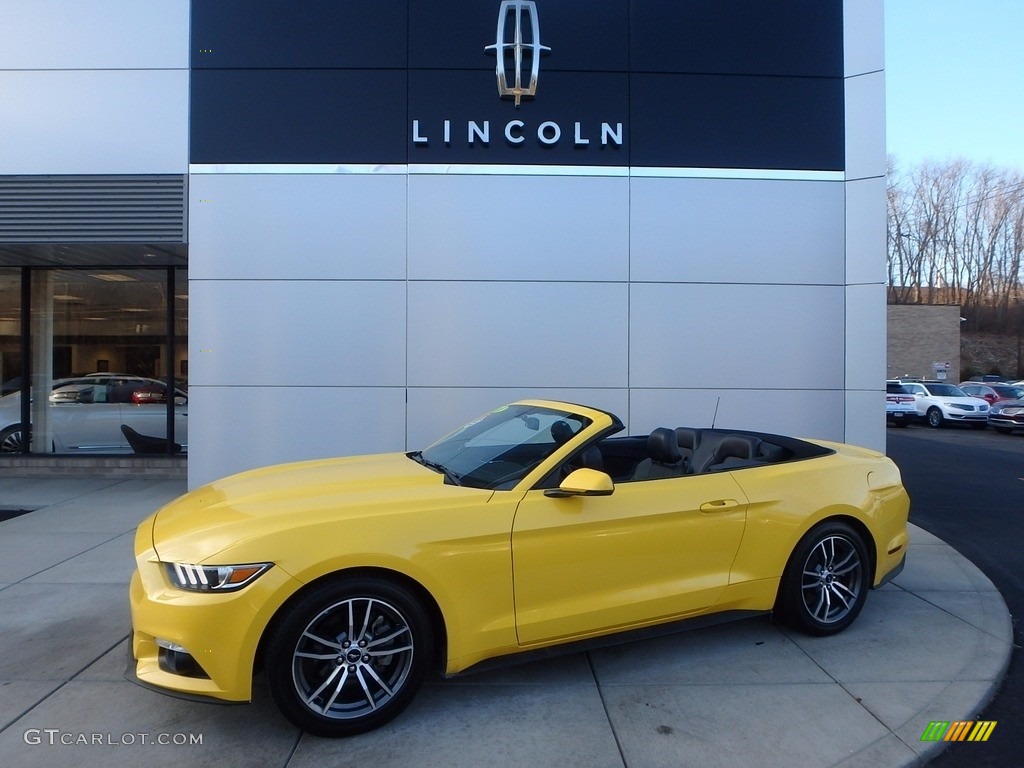 Triple Yellow Tricoat 2016 Ford Mustang EcoBoost Premium Convertible Exterior Photo #118536328