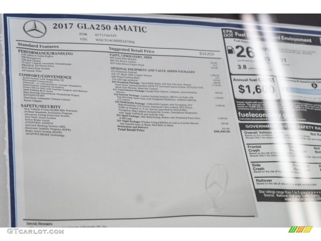 2017 GLA 250 4Matic - Lunar Blue Metallic / Brown photo #11