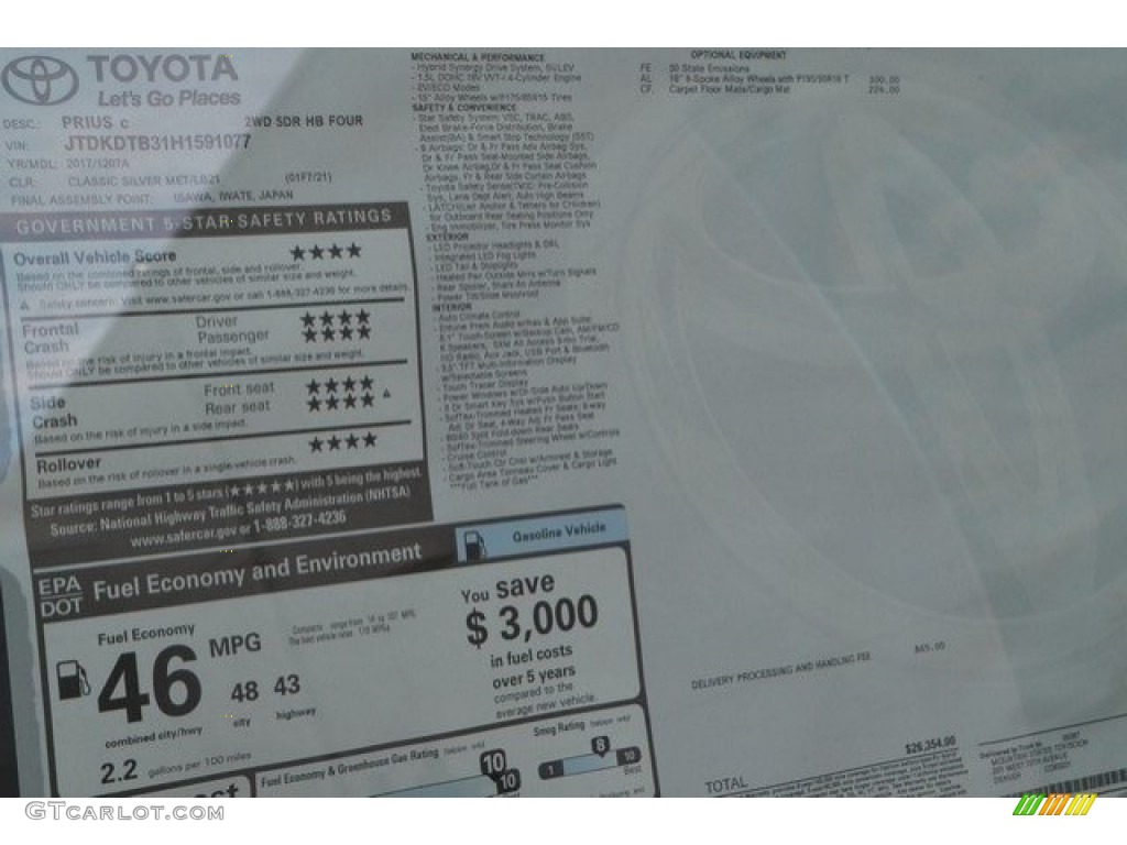 2017 Prius c Four - Classic Silver Metallic / Blue/Black photo #10