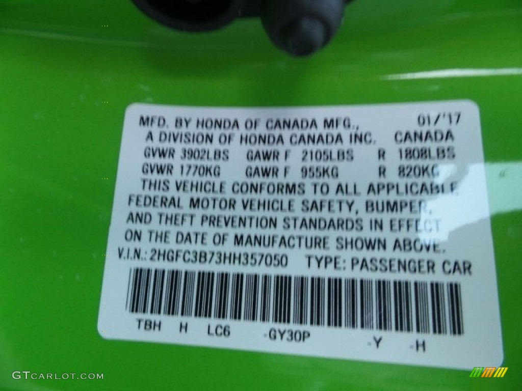 2017 Civic Color Code GY30P for Energy Green Pearl Photo #118558764