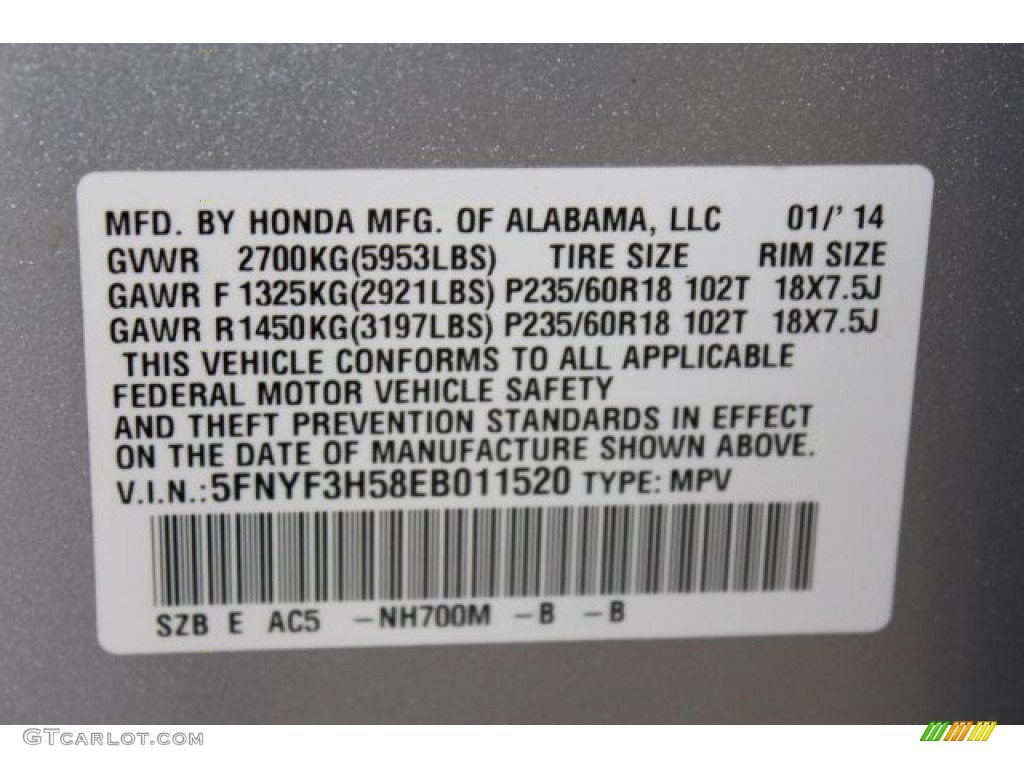 2014 Pilot EX-L - Alabaster Silver Metallic / Gray photo #36