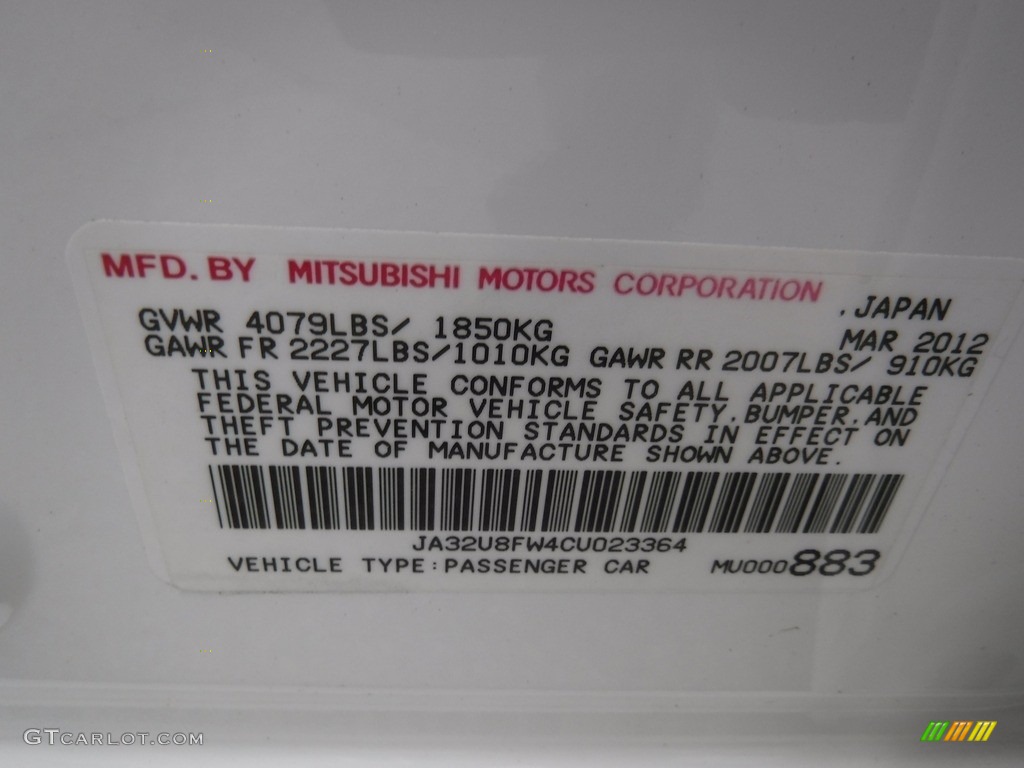 2012 Lancer GT - Wicked White / Black photo #24