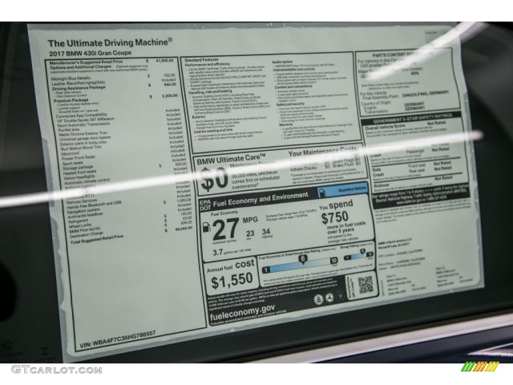 2017 BMW 4 Series 430i Gran Coupe Window Sticker Photo #118589836