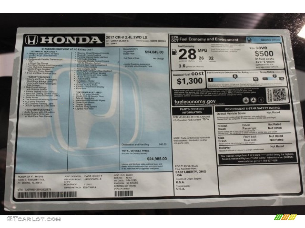 2017 Honda CR-V LX Window Sticker Photo #118604357