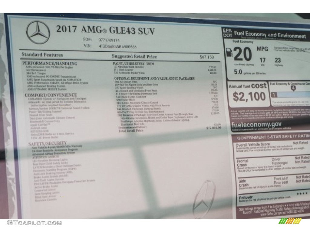 2017 Mercedes-Benz GLE 43 AMG 4Matic Window Sticker Photo #118608248