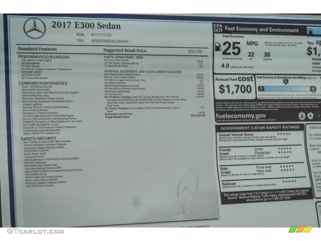 2017 Mercedes-Benz E 300 Sedan Window Sticker Photo #118609244