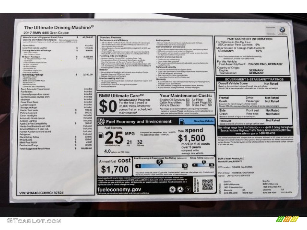 2017 BMW 4 Series 440i Gran Coupe Window Sticker Photo #118610783