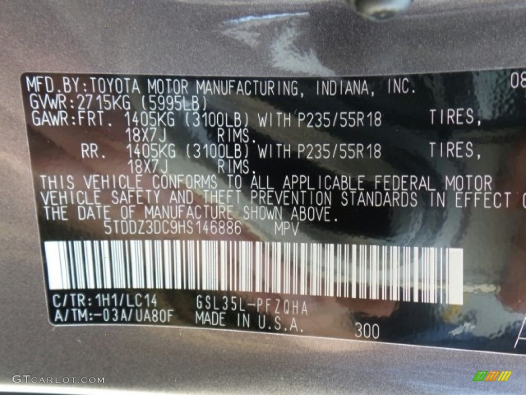 2017 Toyota Sienna XLE AWD Color Code Photos