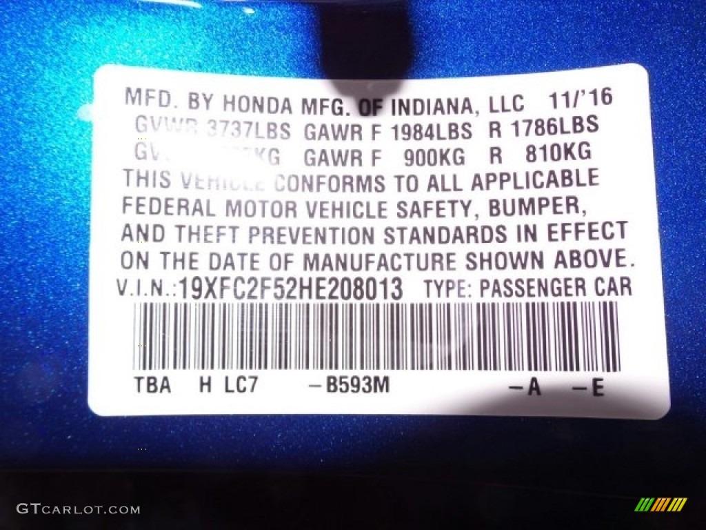 2017 Civic LX Sedan - Aegean Blue Metallic / Black photo #8