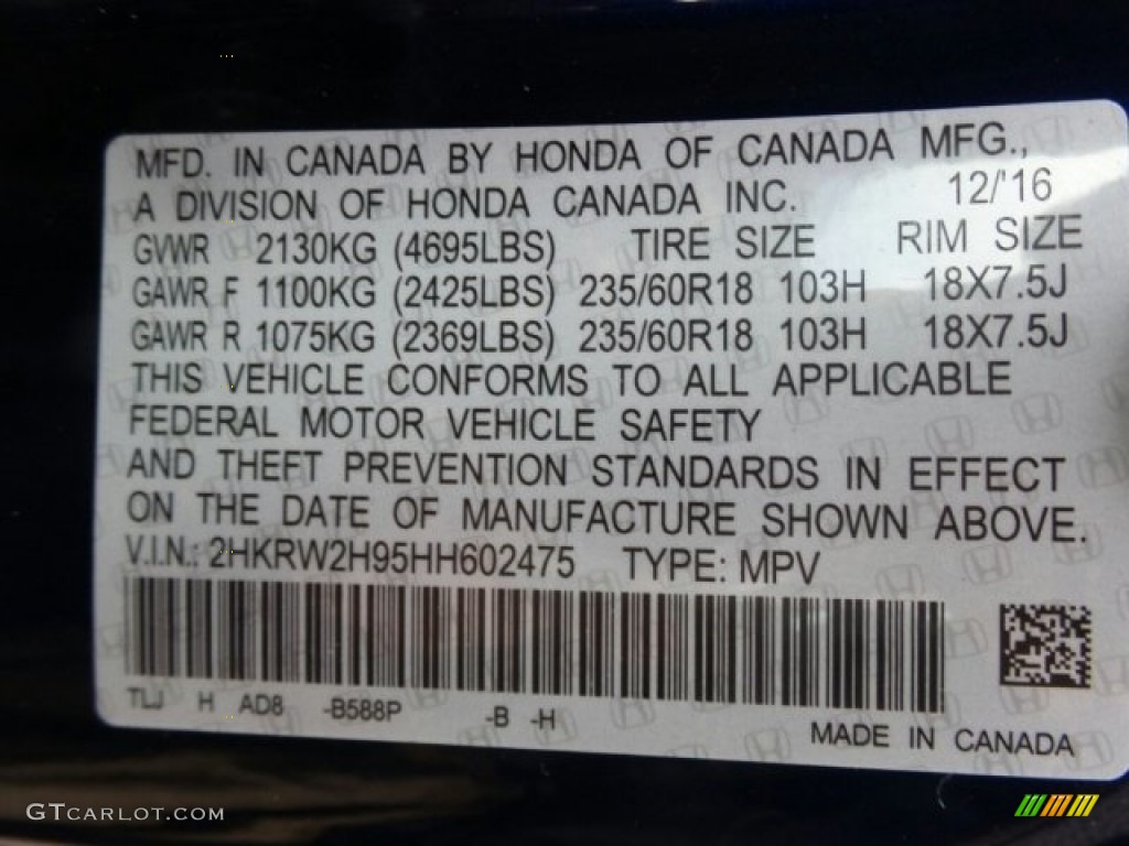 2017 Honda CR-V Touring AWD Color Code Photos