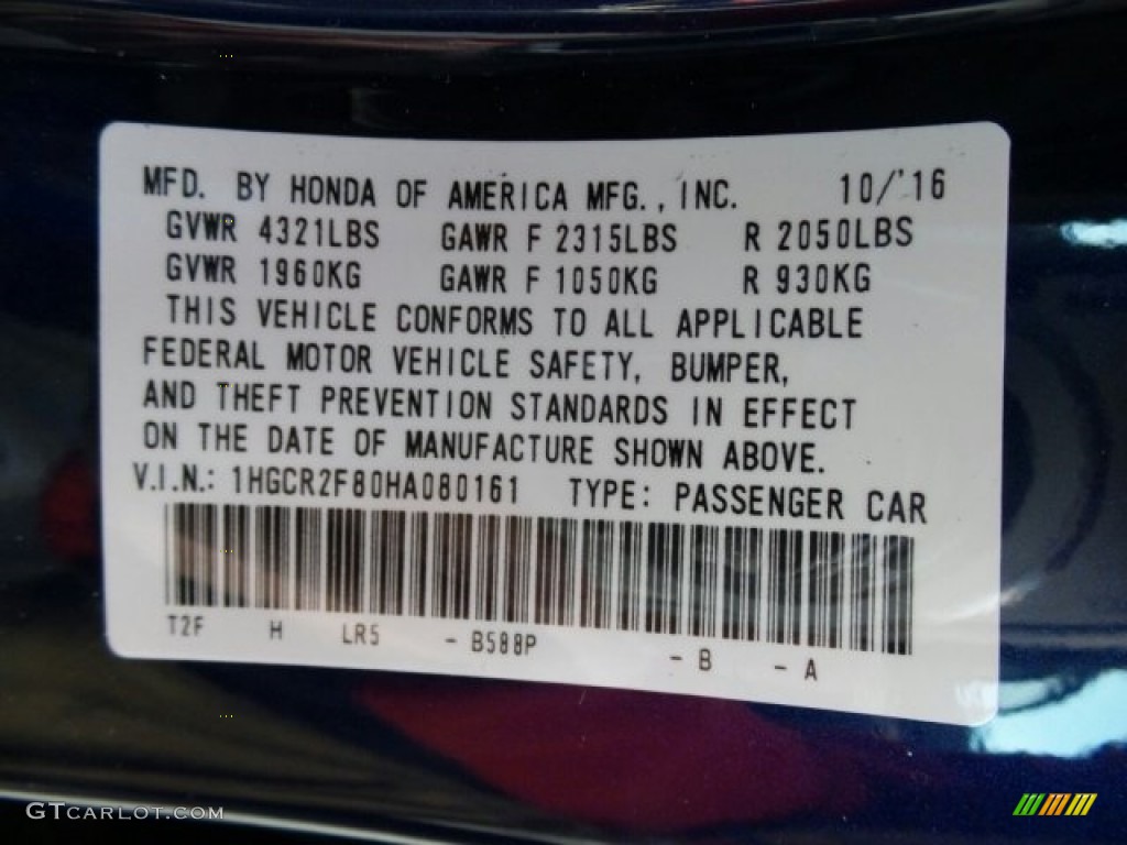 2017 Honda Accord EX-L Sedan Color Code Photos