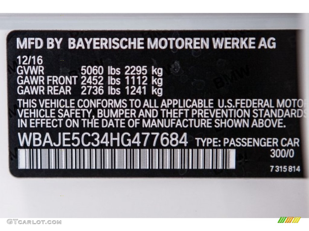 2017 5 Series Color Code 300 for Alpine White Photo #118654166