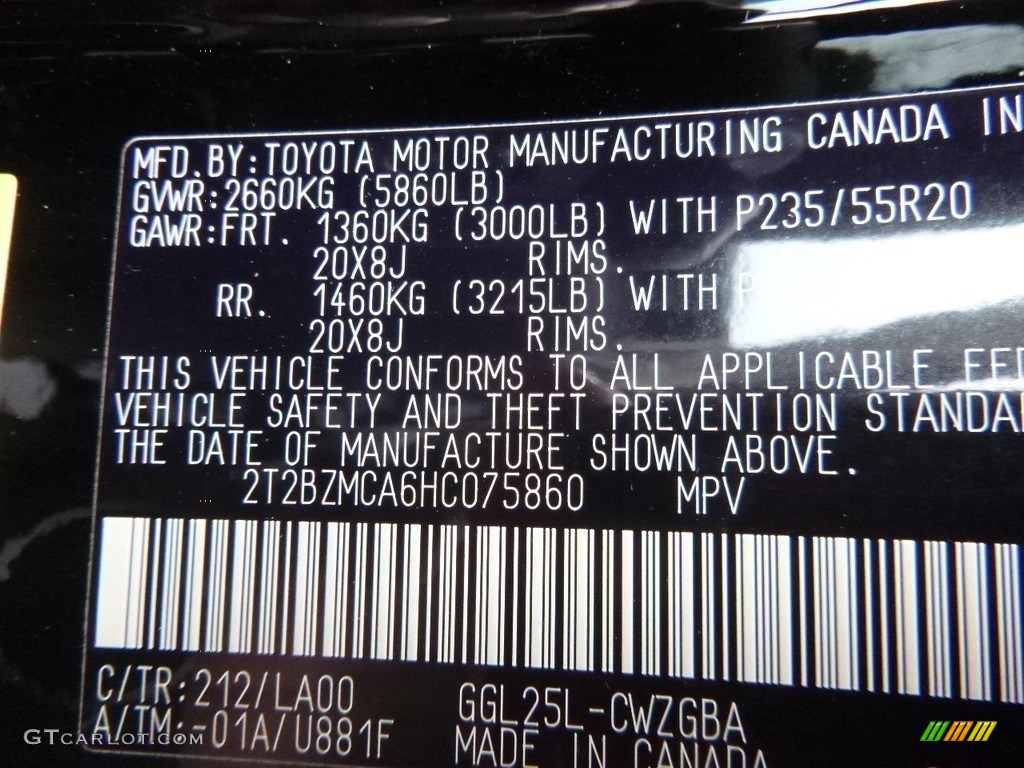 2017 RX Color Code 212 for Obsidian Photo #118655753