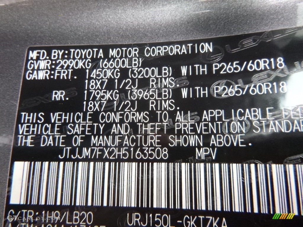 2017 GX Color Code 1H9 for Nebula Gray Pearl Photo #118658459