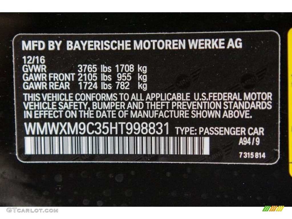 2017 Hardtop Color Code A94 for Midnight Black Metallic Photo #118659458